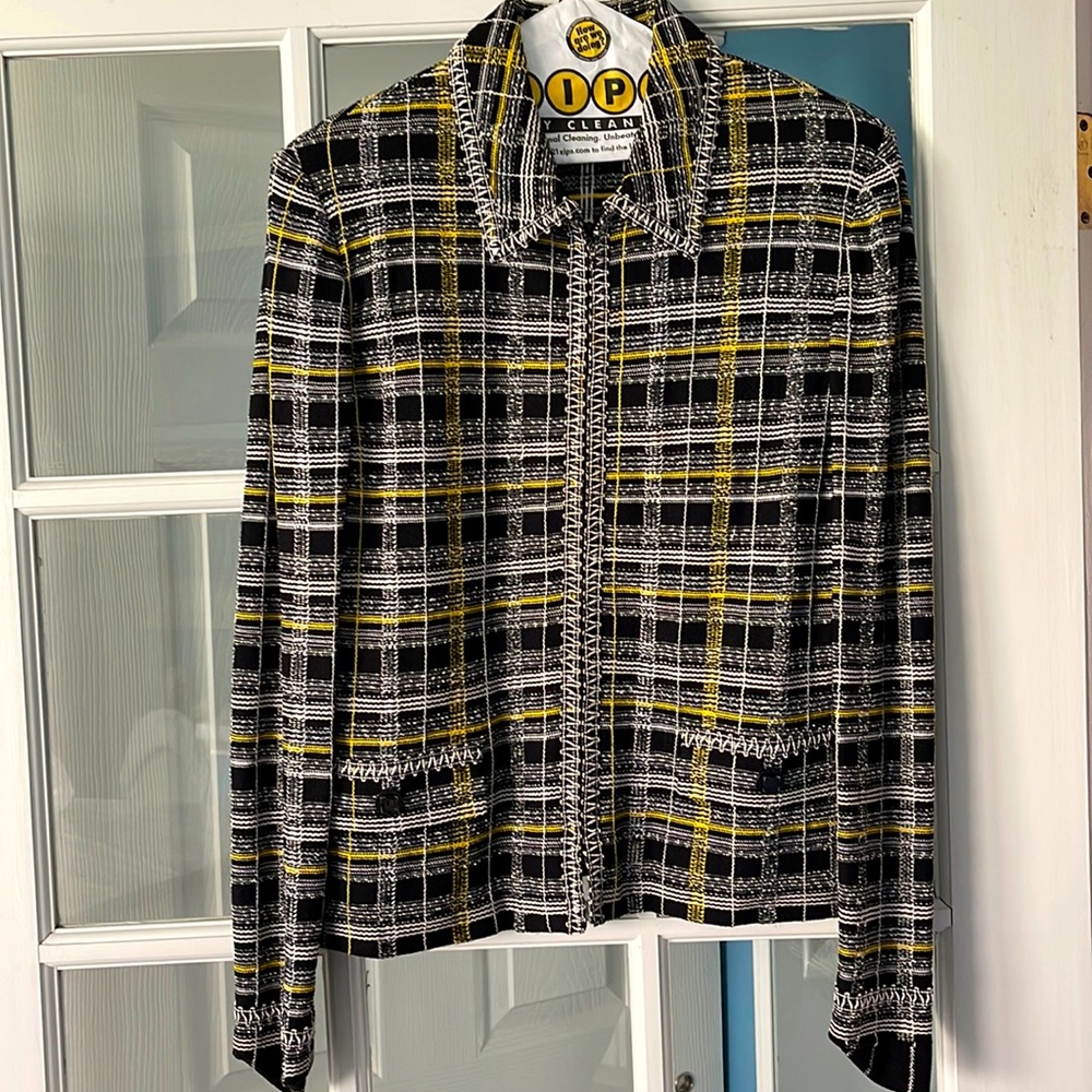 St John Knit Black/Yellow/White Blazer/Jacket Size 14
